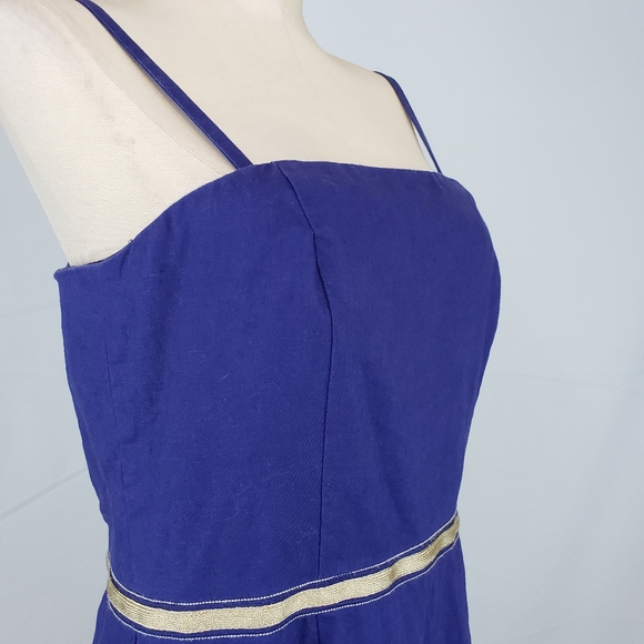 Loft navy linen dress with gold trim size 4 - Picture 4 of 8